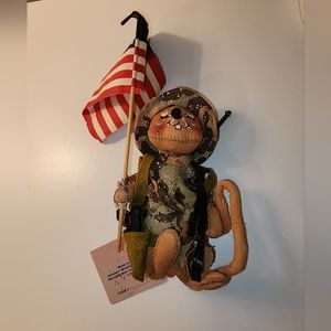 Vintage 1991 AnnaLee Desert Storm Soldier Boy, Brown Mouse Doll with Flag & Guns